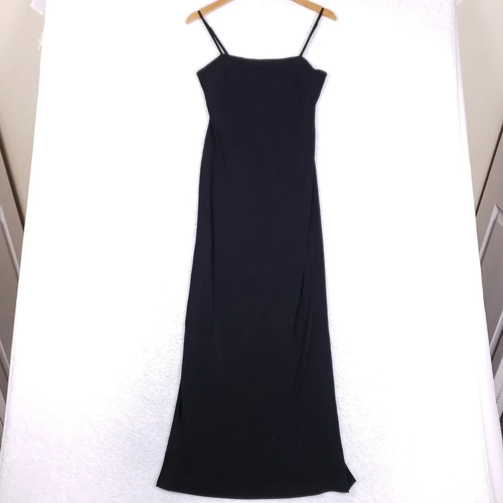 Forever 21 Womens‎ Black Spaghetti Strap Square Neck Back Slit Maxi Dress Large